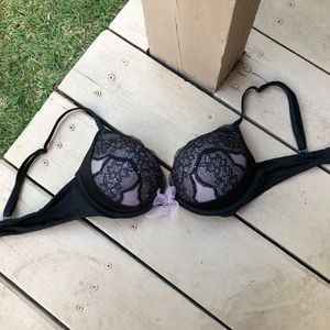 Black Pink Bombshell Plunge Padded Pushup Bra